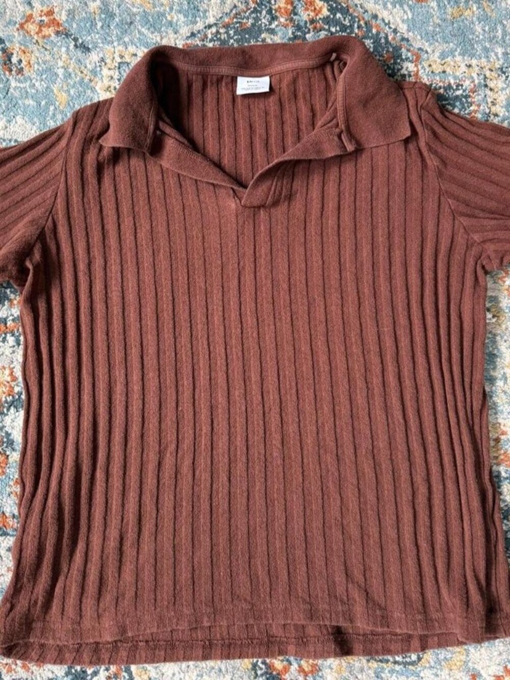 MNG Mango Brown Ribbed Knit Polo Shirt — XL